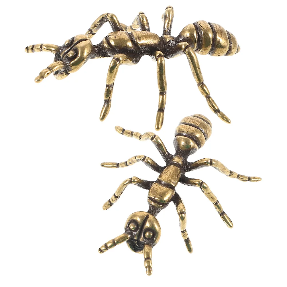 

2Pcs Vintage Ant Sculpture Copper Metal Insect Decoration for Tea Table Desk Home Office Shelf Decor Classical Chinese Style