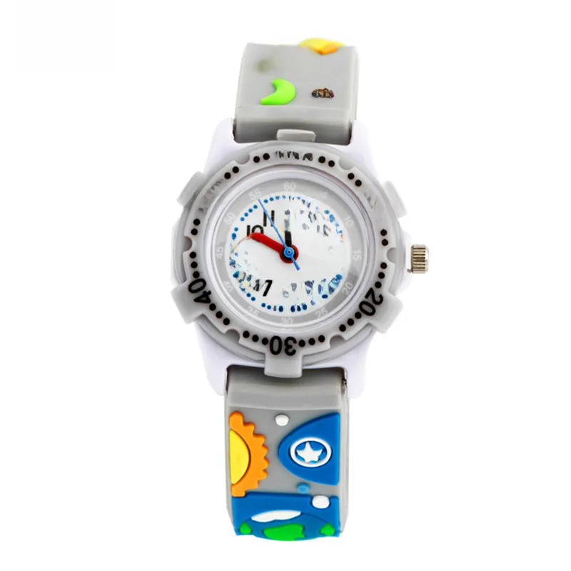 Orologio per bambini dei cartoni animati orologio al quarzo con puntatore rotondo semplice Space3dStudent orologio impermeabile con cinturino in plastica