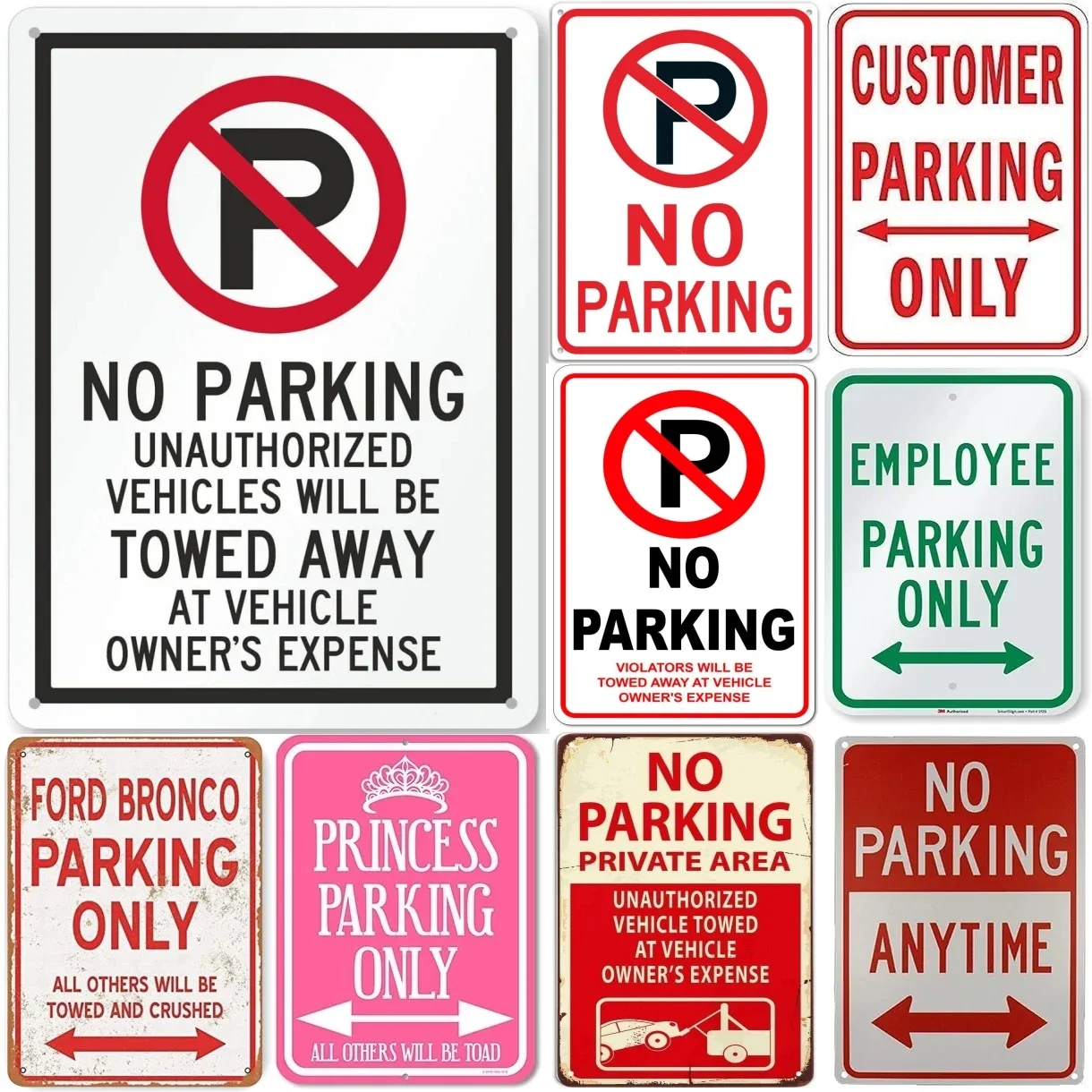 2026 2D Flat Metal Sign Funny Vintage Tin Sign Set Parking Warning Humor Wall Art Home Garden Decor
