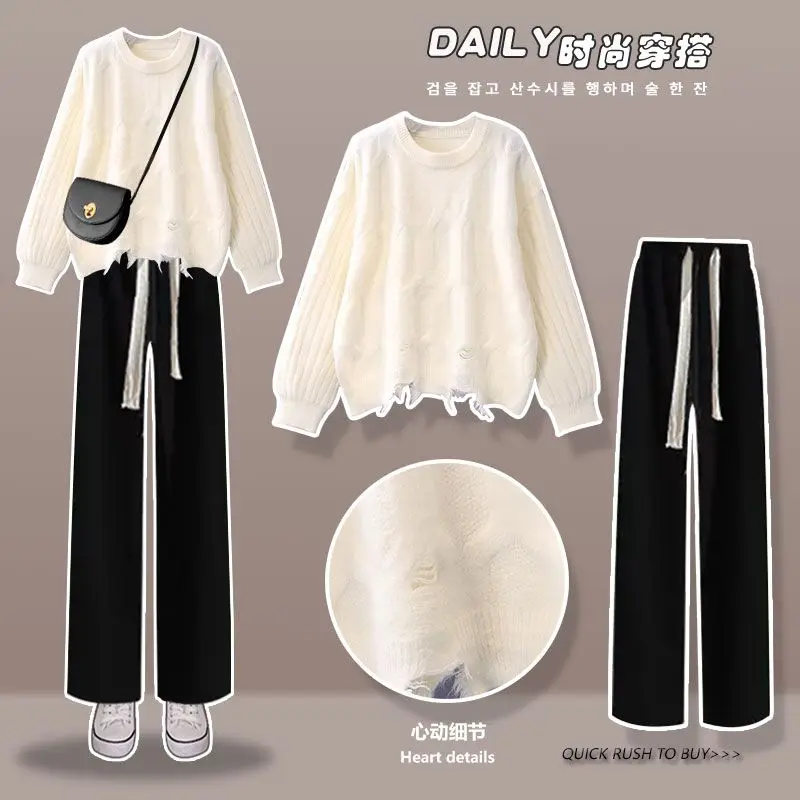 Elegant Women's Two Piece Set Women Korean Style Spring Knitted Sweater Top And Long Pant Suit Autumn Outfits Y2k