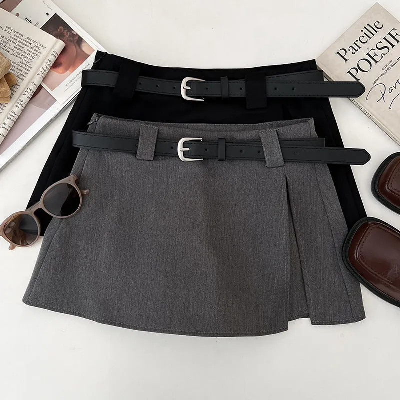 Low Rise Mini Skirt with Side Slit Built-in Shorts A-line Short Skirt Women Skort Shoujo Girl Y2K Korean Fasihon Acubi Style