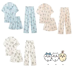 Jhikwas Usagi うさぎ Hachiware ハチワレ Pajamas Girls Summer Ice and Snow Silk Short-sleeved Summer Thin Home Clothes Three-piece Set