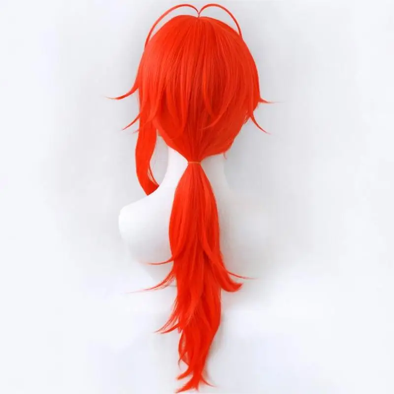 Perruque Cosplay Synthétique Genshin Impact Diluc, Cheveux Longs Rouges, Degré de Chaleur, Accessoires de ixd'Halloween