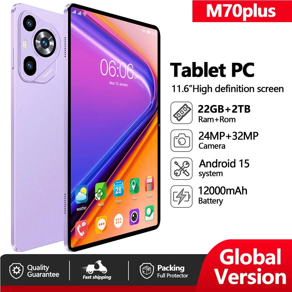 

Tablets Global Version M70plus Original Tab 11.6" Tablet PC Android 15 22GB+2TB Snapdragon 8 gen3 5G Dual SIM Children's Tablet