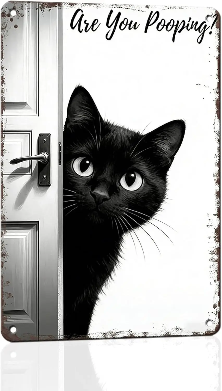 Funny Black Cat Metal Sign Bathroom Decor Bathroom Wall Art Are You Pooping Signs Cat Retro Poster for Home Restroom Toilet Wash