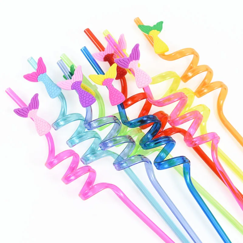 8pcs Mermaid Unicorn Flamingo Theme Party Decor Plastic Drinking Straws For Kids Birthday Baby Shower Decorations Party Supplies