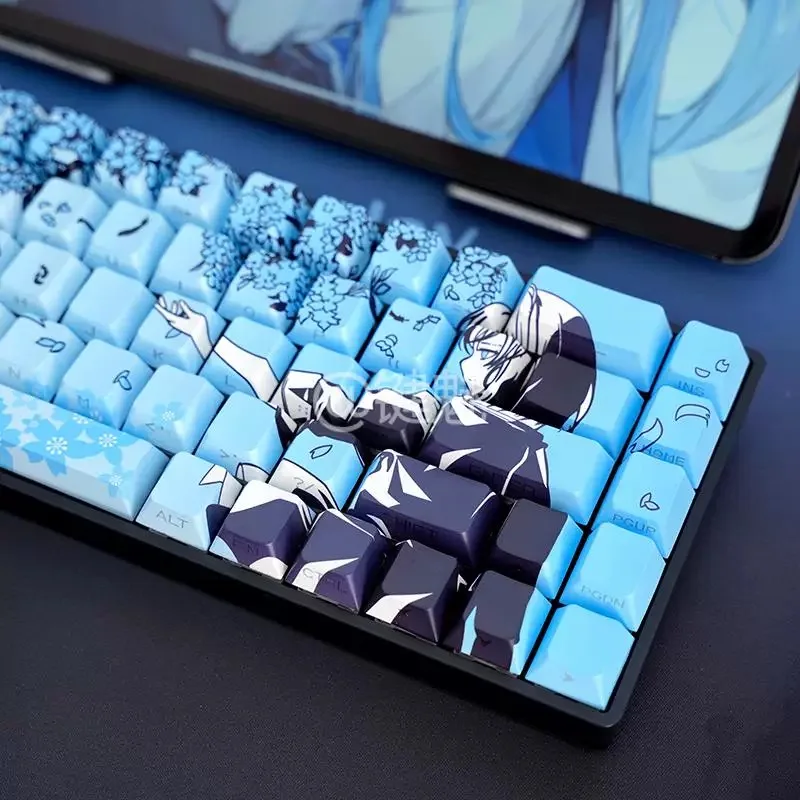 Raven Sakura Keycaps Cherry Profile Cute Anime Keycap Double Shot Sidelit Shine Through PBT Keycap for MX Mechanical Keyboard