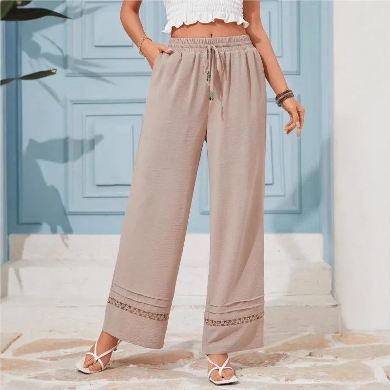 

Boho Women's Pants Fashion And Casual Solid Color Loose And Drapey High-waisted Straight Hollow Wide-leg Pants Women Streetwear