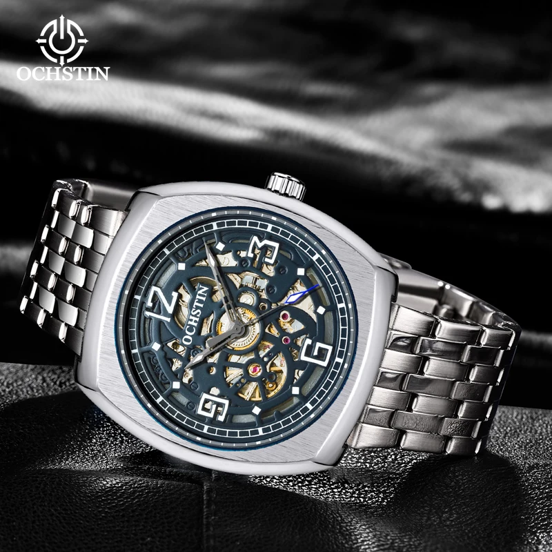 

OCHSTIN Mens Watches Automatic Mechanical Skeleton Steampunk Stainless Steel Bracelet Waterproof Male Clock Gift for Boyfriend