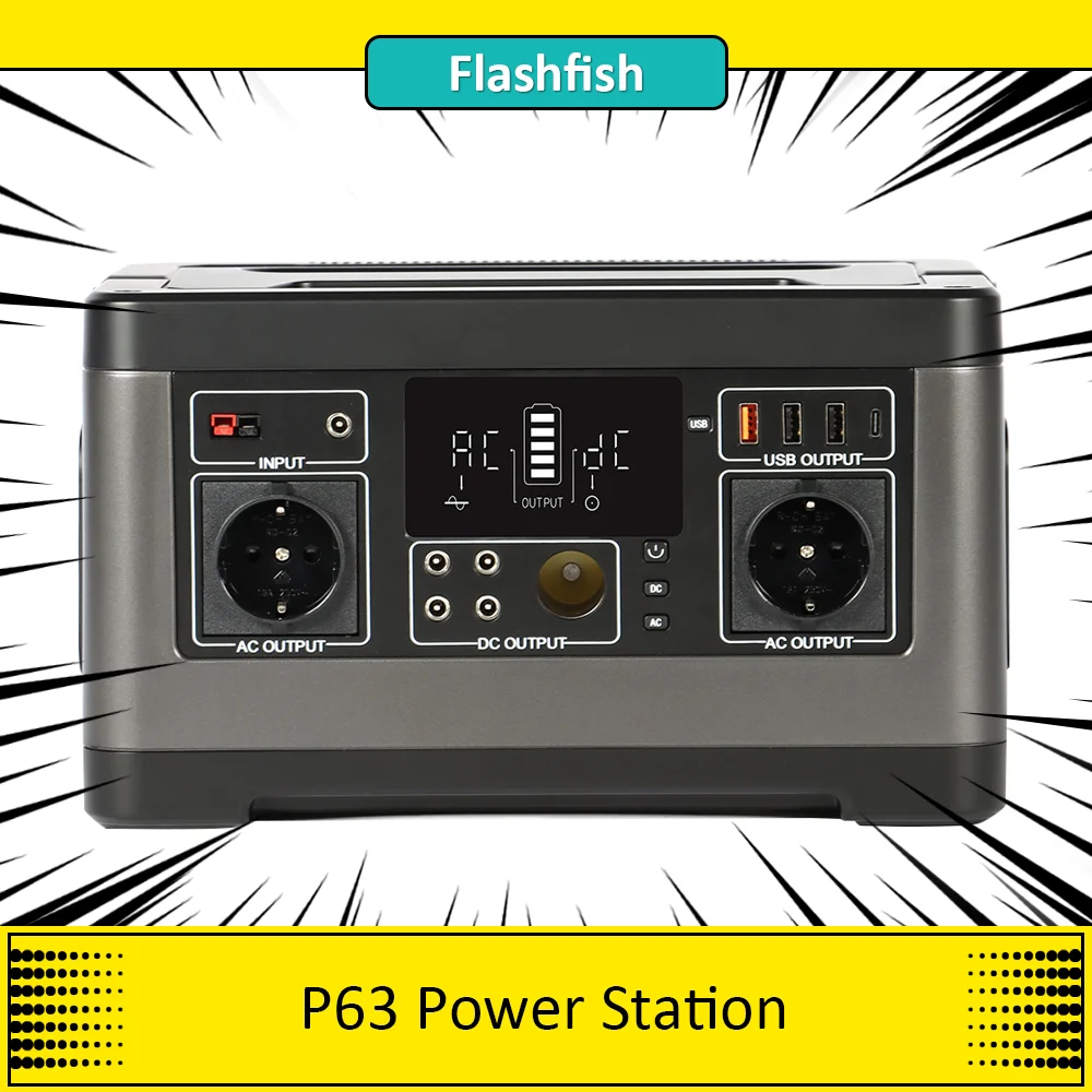 Flashfish P63 Portable Power Station, 520Wh/140400mAh Lithium Battery Solar Generator, 500W AC Output, 5xDC Ouputs, 4xUSB Output