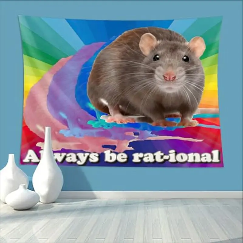 Rational Mouse Meme Tapestry Wall Hanging, Gradient Funny Slogan Wall Decor for Bedroom Dorm Home Decoration