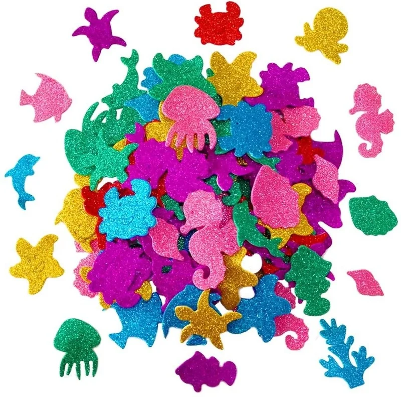 32PCS Colorful Glitter Sea Animals Foam Stickers Self Adhesive Kid's Arts Craft Supplies for Cards DIY Scrapbooking Home Decor