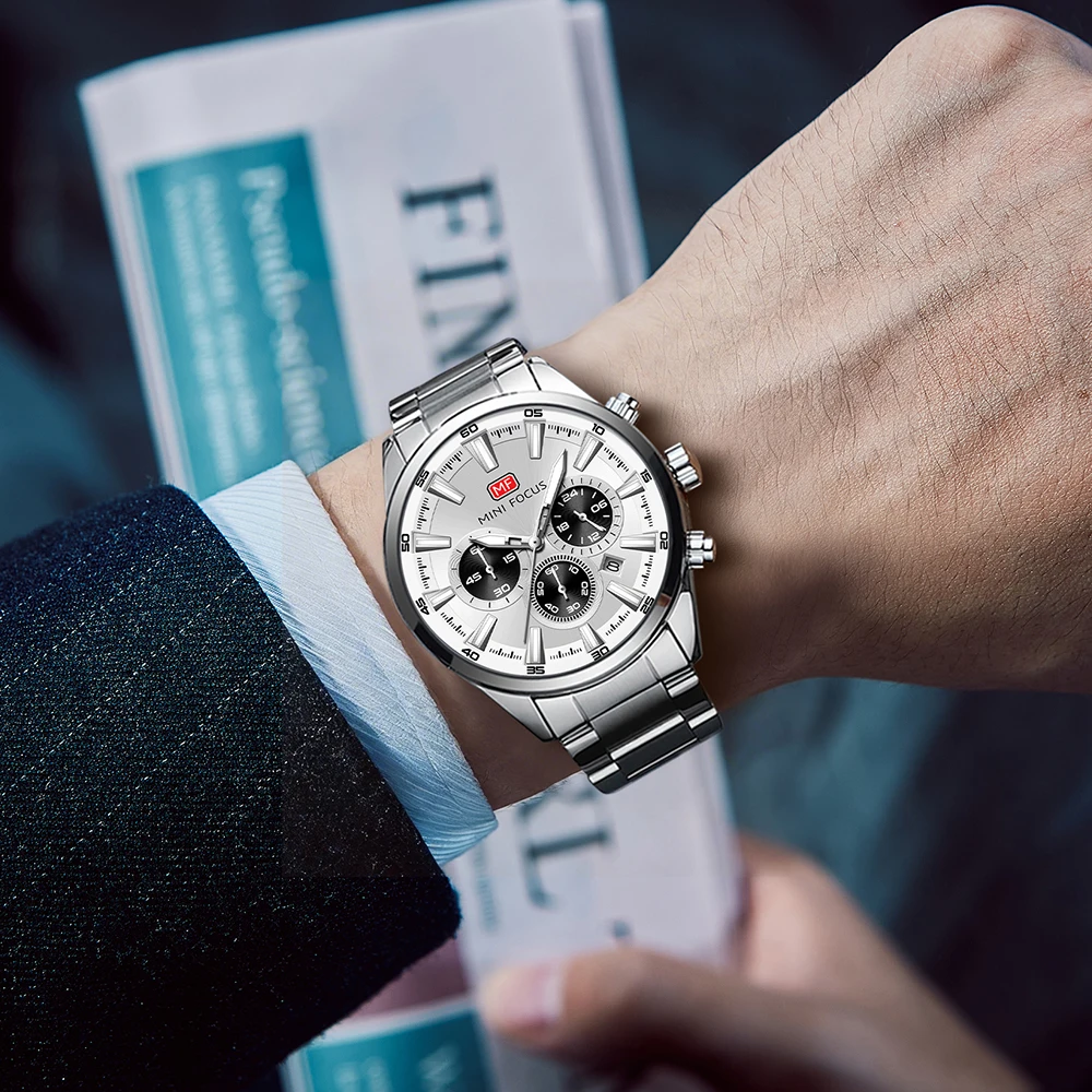 MINI FOCUS Luxury Brand Men Watch Waterproof Luminous Stainless Steel Watches Chronograph Date Quartz Business Watch For Man