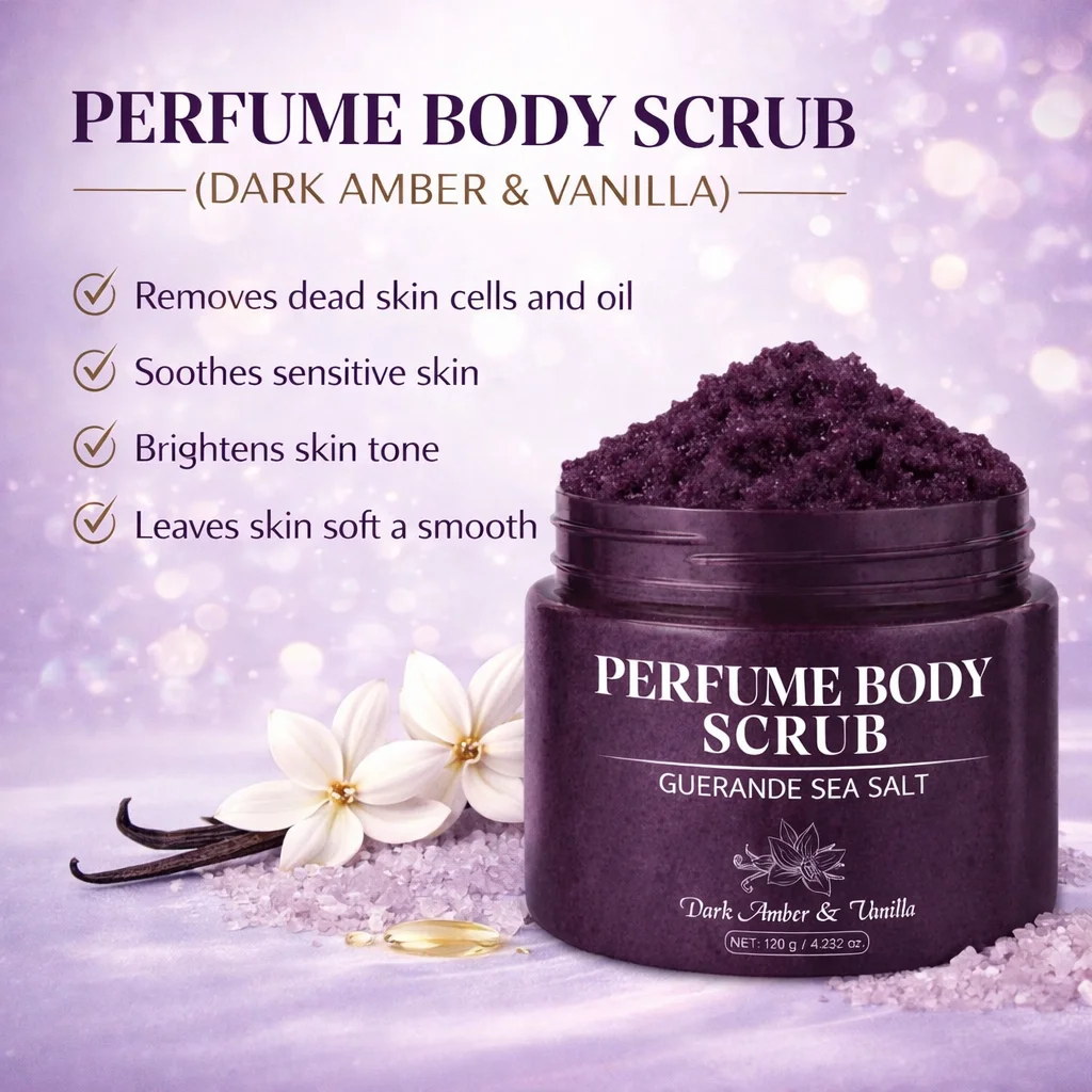 Exfoliante Corporal Perfumado con Sal Marina de 120g para una Piel Suave, Aclara el Tono de la Piel, Aroma a Ámbar y Vainilla, Aroma a Rosa Coral