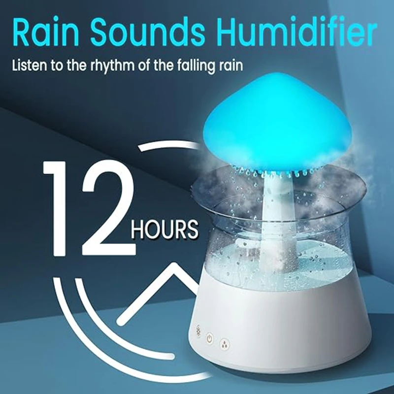 Rain Cloud Humidifier Diffuser With Remote,Water Drip Waterfall Lamp Mushroom Rain Sounds White Noise Air Humidifiers Durable