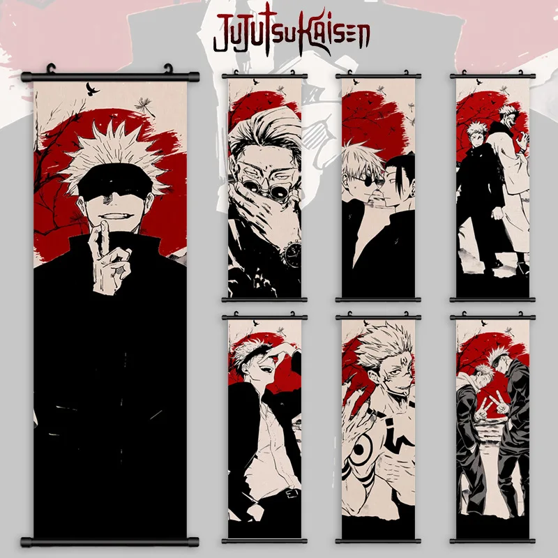 Jujutsu Kaisen Posters Gojo Satoru Canvas Scrolls Picture Panda Home Decoration Wall Artwork Fushiguro Megumi Hanging Painting