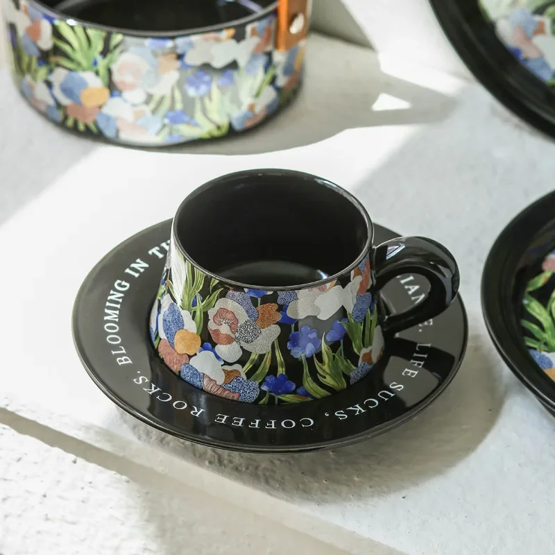 

GARDEN designer cooperation original retro watercolor style fashion ceramic coffee cups and saucers dessert plate flat plate.