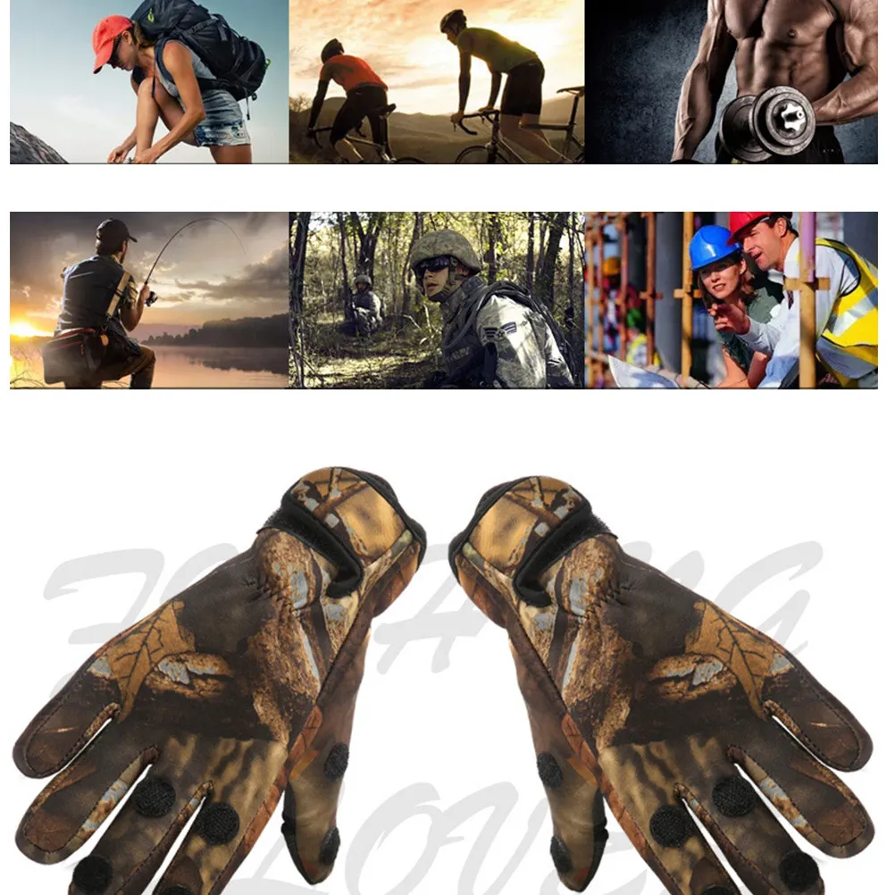 

Пара термостойких неопреновых перчаток с защитой от скольжения и ветра, 3-пальцевые, для рыбалки и активного отдыха, камуфляжные, размер M