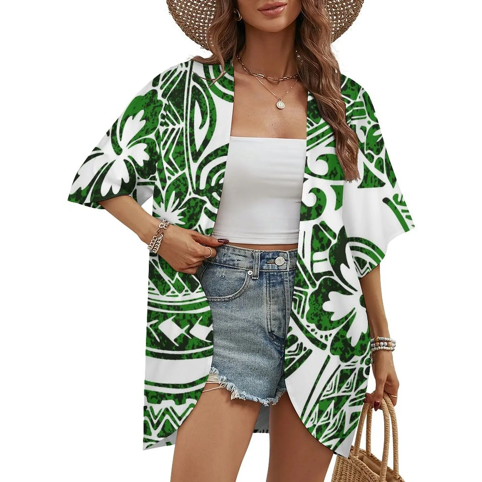 Elegant Summer Cardigan Coat Women's Casual Shirt Shirt Half Sleeve Loose Top Polynesian Ethnic Style Print Custom Coat