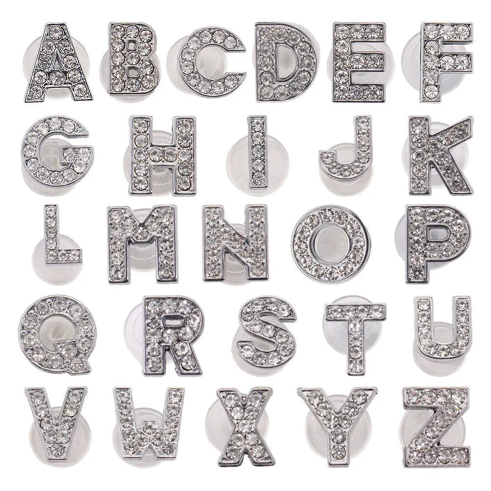 50pcs Wholesale Silver Metal English Letters Shoes Accessories Slippers Decorations DIY Name Combination Adultcute Charm