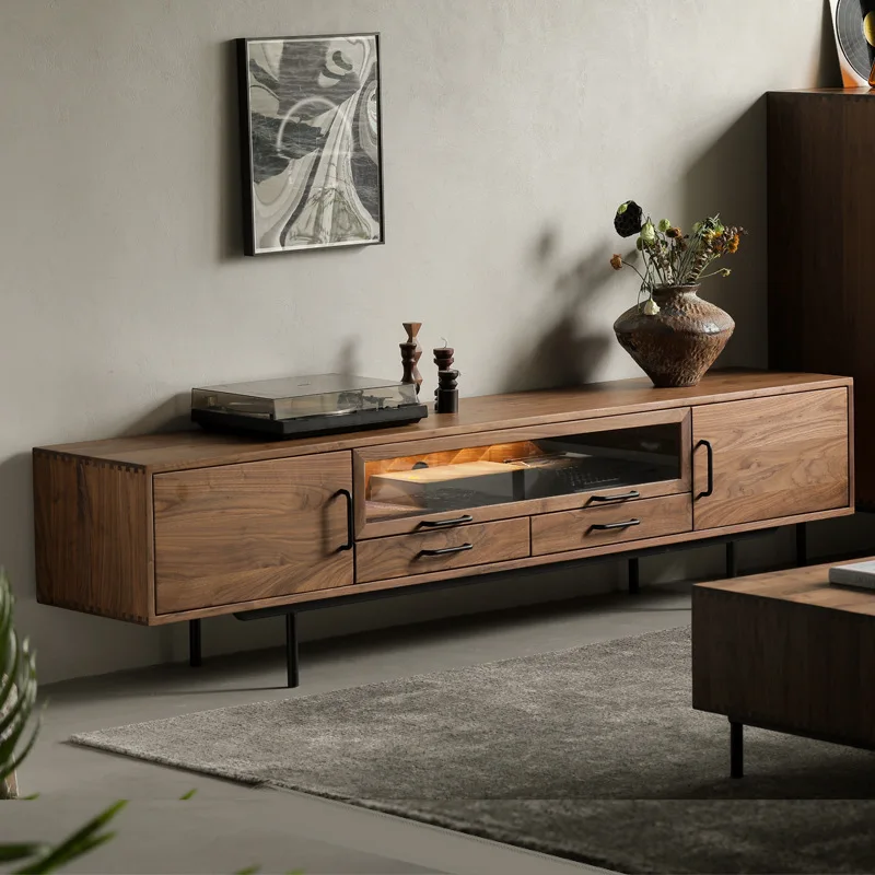 North American black walnut TV cabinet combination Nordic simple TV cabinet floor-to-ceiling all solid wood home minimalist