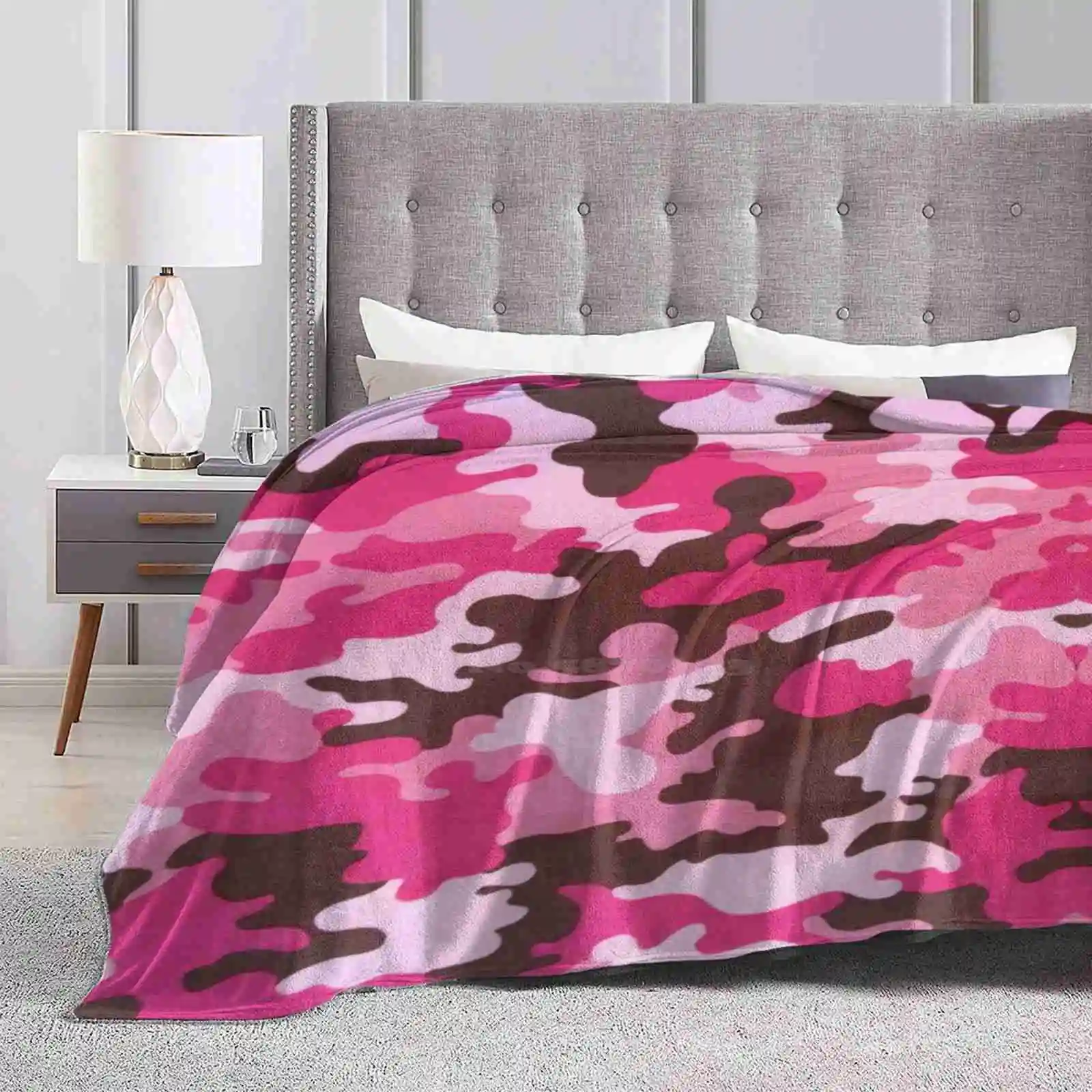 Pink Camo Fashion Soft Warm Throw Blanket Camouflage Abstract Vector Pattern Military Uniform Army Cloth Textile Material