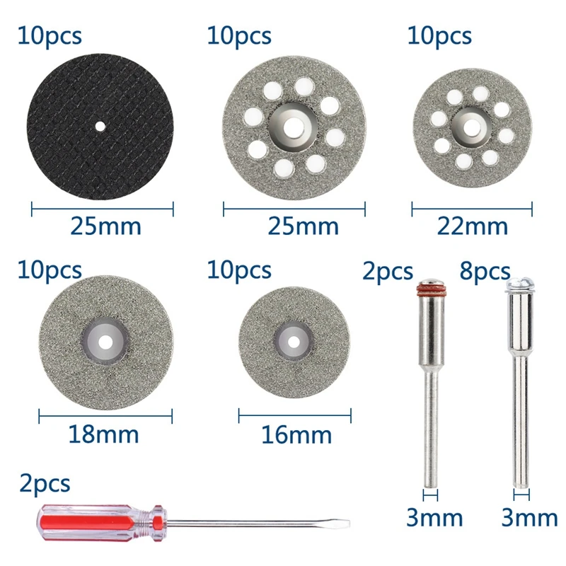 62 pezzi disco da taglio diamantato lama per sega circolare gambo da 3,0 mm mini lama per sega disco da taglio in metallo per utensili rotanti