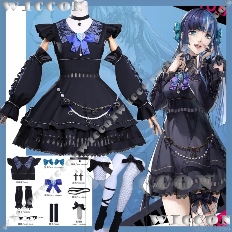 

Shikano Ichigo BERRY Game Phantom Costume Cosplay Gothic Black Dress Bow Socks Choker Woman Party Halloween Carnival Outfit Cos