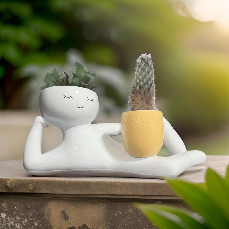 Pessoa relaxante segurando vaso corporal maconha decors resina suculentas engraçadas .y5ga