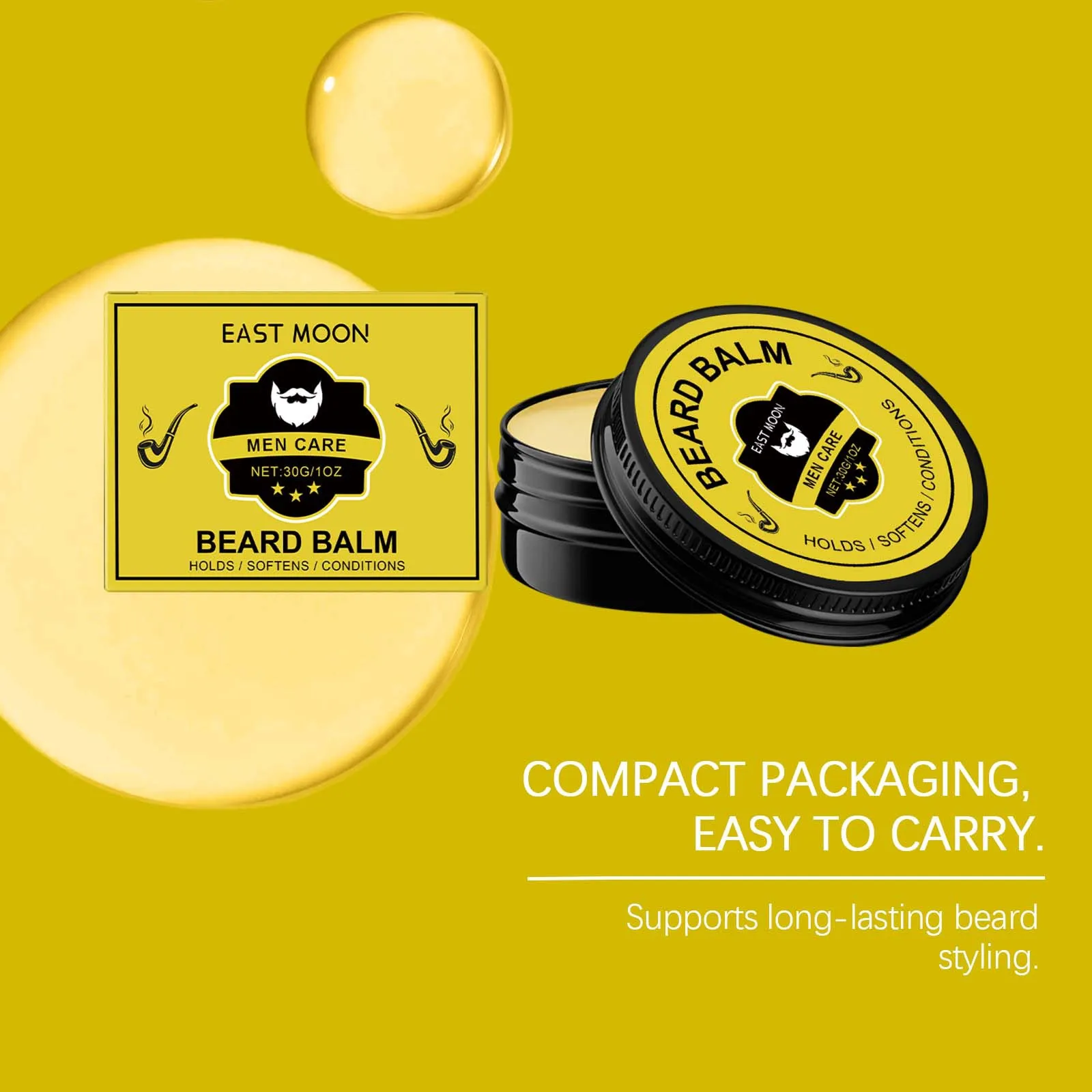 Balsem Perawatan Jenggot East Moon Man, Melembutkan Tahan Lama, Tidak Mengiritasi, Mengontrol Minyak, Meningkatkan Kemulusan, Menawan, Krim Perawatan Pertumbuhan Jenggot