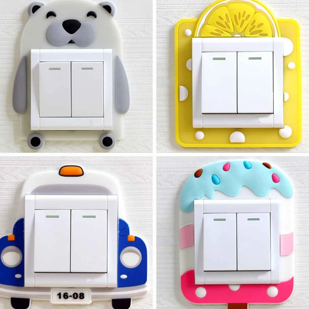 

4pcs Luminous Switch Stickers Night Light Wall Decal Decorative Silicone Cover Plate Easy Install No Damage Modern Style Home