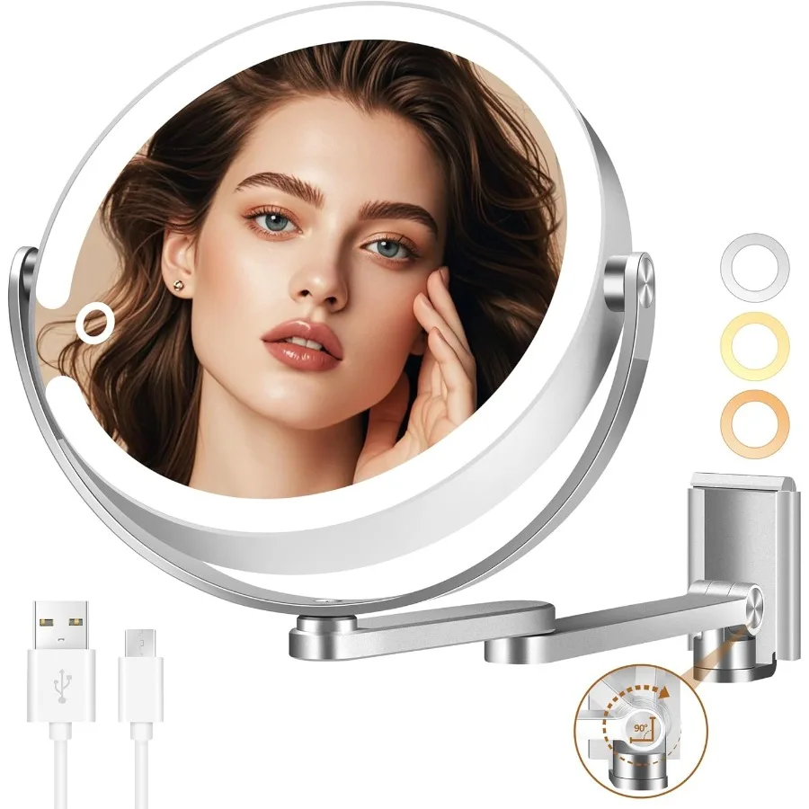 

Wall Mounted Makeup Mirror with 20X 1X DoubleSided Magnifying Function Height Adjustable Design 3 Lighted Modes for Perfect App