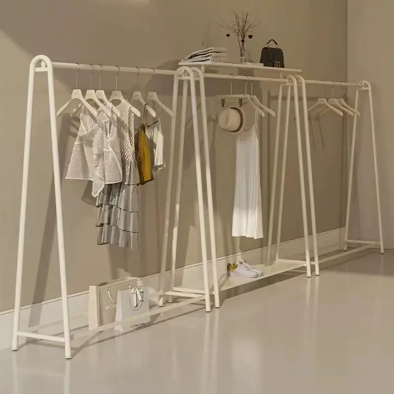 

Custom. Clothing Store Display Shelf Floor Creamy-white Clothes Hanger Combination Style Women's Clothing Store Side Hangi