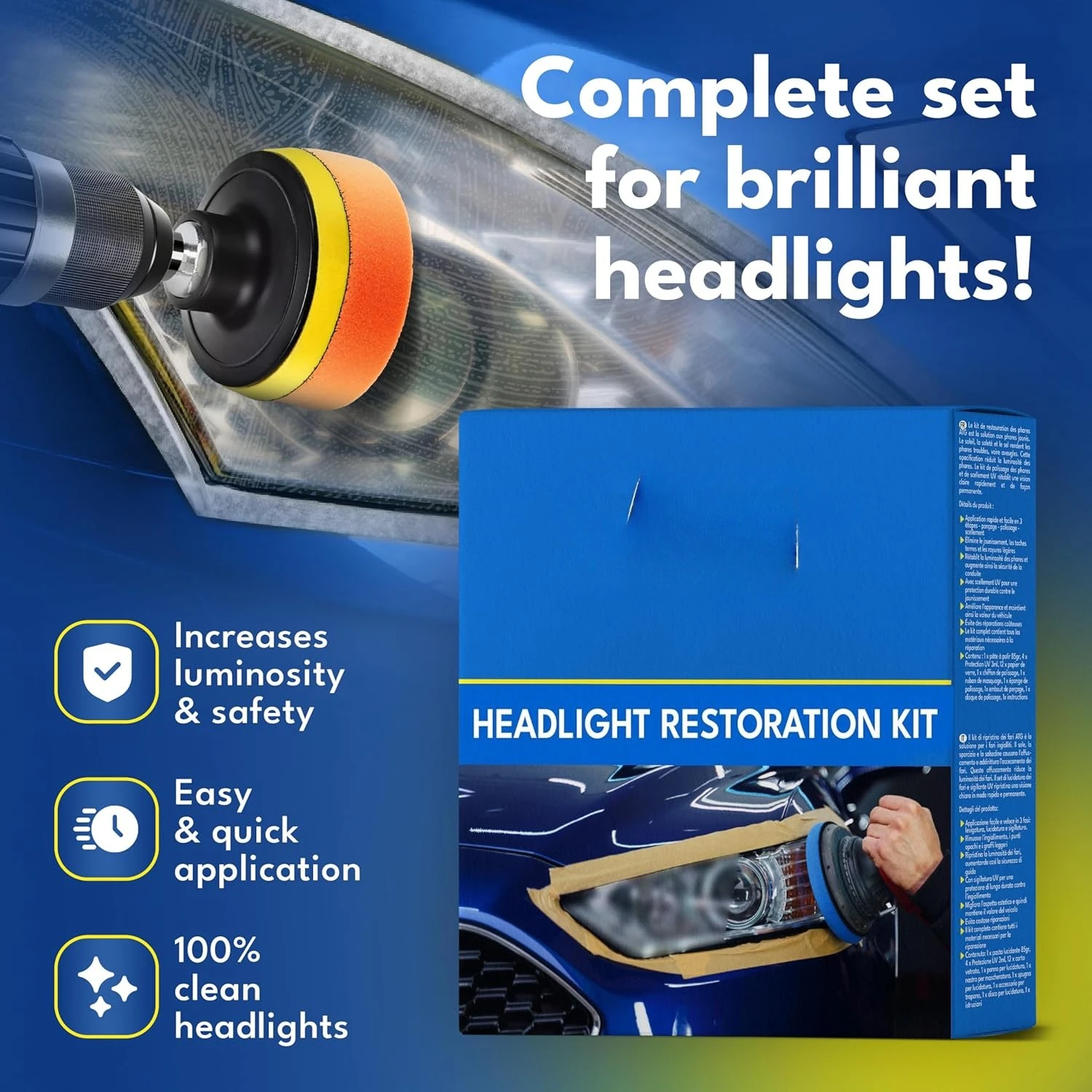 

Набор для восстановления фар. Универсальный набор для очистки и восстановления автомобильных фар. Быстрое и простое восстановление фар.