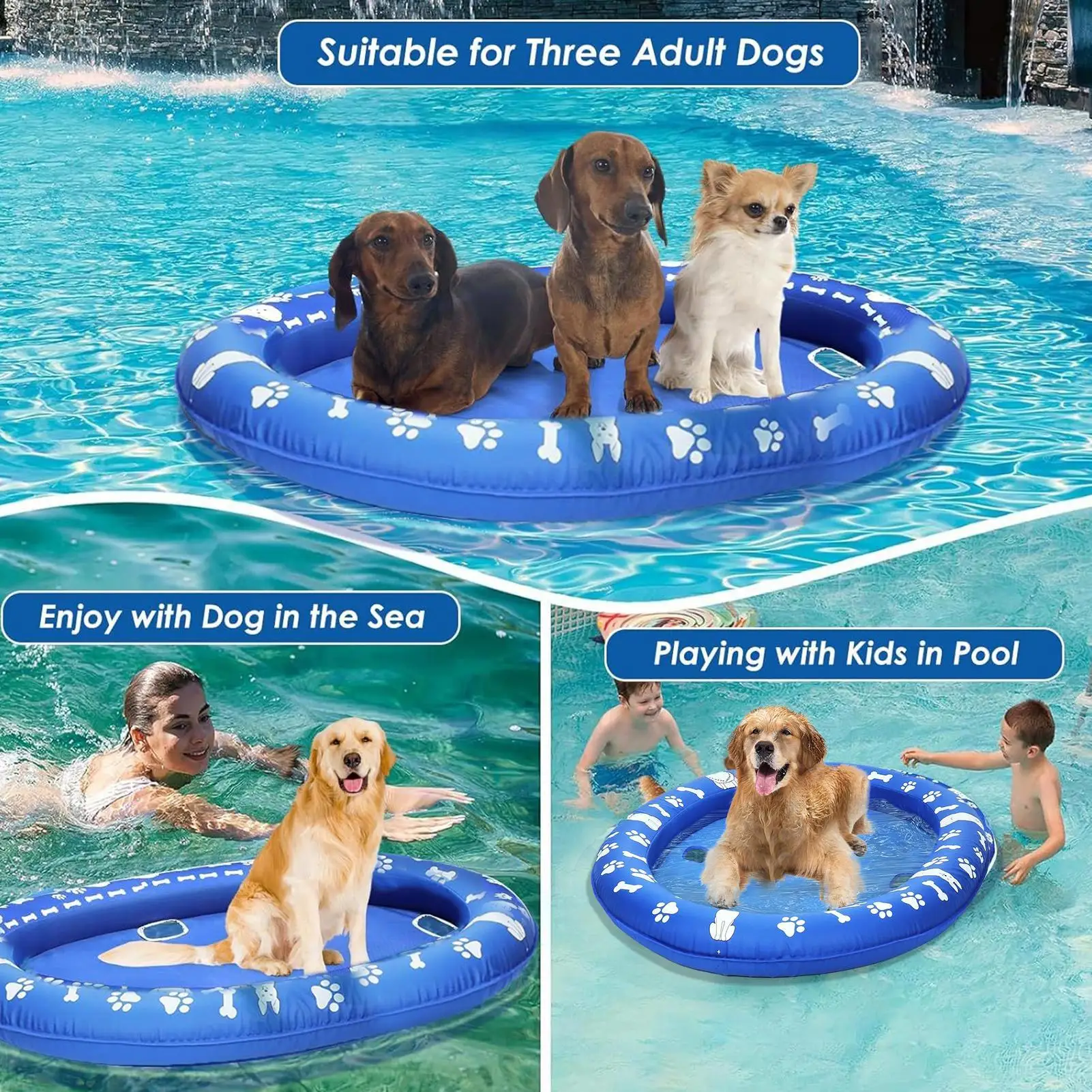 Hundeschwimmer für Pool, aufblasbares Hundefloß für Pool, schwimmendes Wasserspielzeug, Heimtierbedarf für große, mittelgroße und kleine Welpen, Schwimmsee