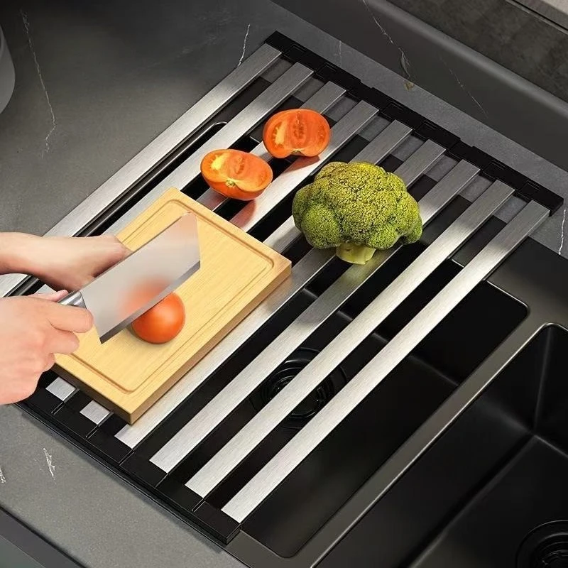 

Draining Rack Stainless Steel Foldable Sink Rack Heat Resistant Drying Organizer for Bowls Plates Countertop Storage Solution