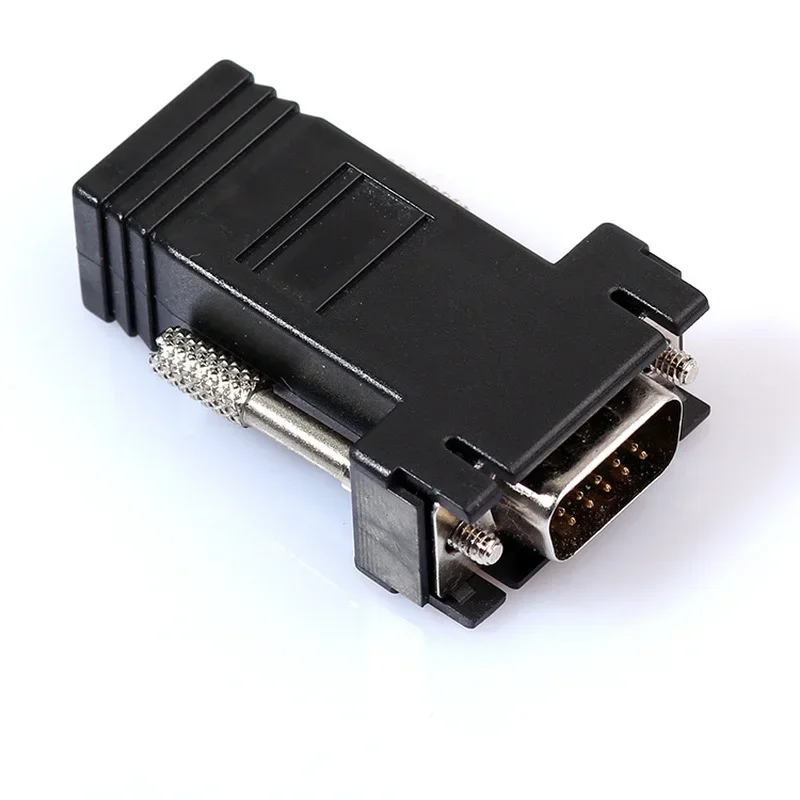 De VGA-to-RJ45 Adapter Extender Zendt Vga Signalen Met De Netwerkkabel, en De Vga-Te-Netwerk Kabel Extender Heeft 15 Pins