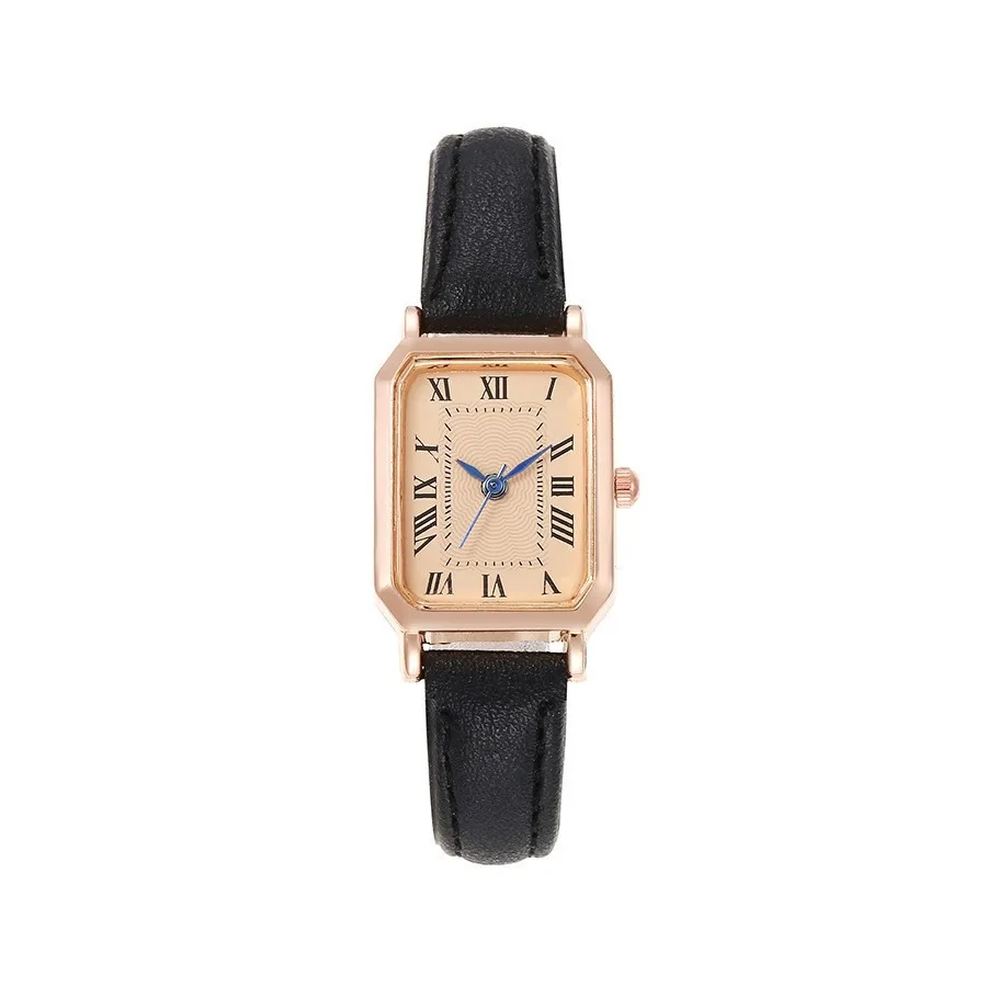 Retro Women's Square Quartz Watch Roman Blue Needle Scale แฟชั่นที่เรียบง่ายปรับแต่งใหม่นาฬิกาสําหรับสุภาพสตรี