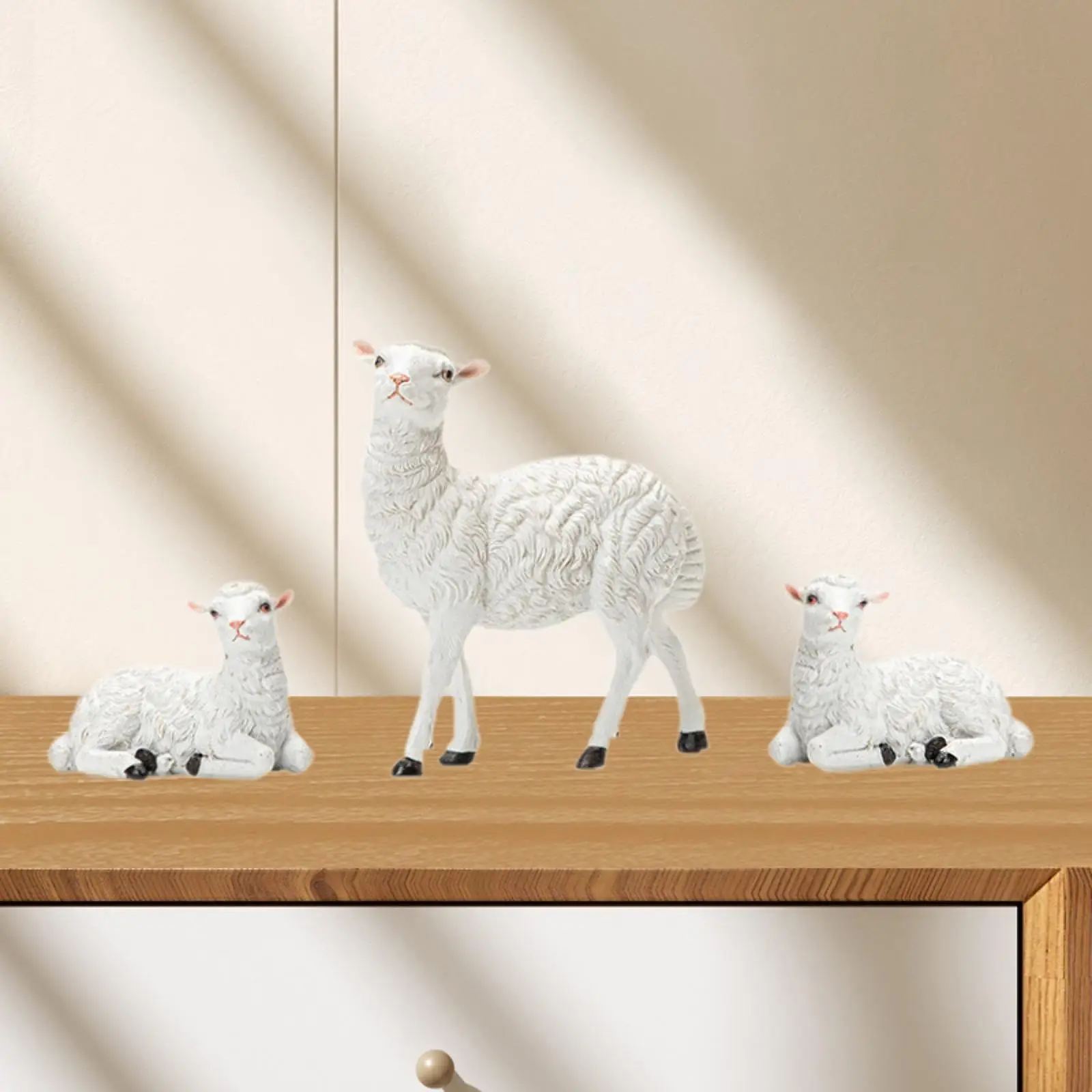3x Miniature Sheep Statue Desktop Ornament Collecting Home Decor White Lamb