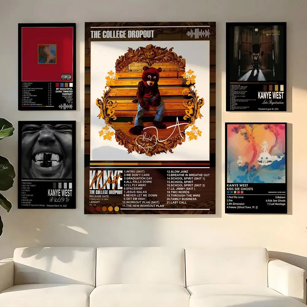 SInger K-kanye west Painting Calligraphy Wooden Framed Canvas Poster Wall Art HD Waterproof Print Home Decor