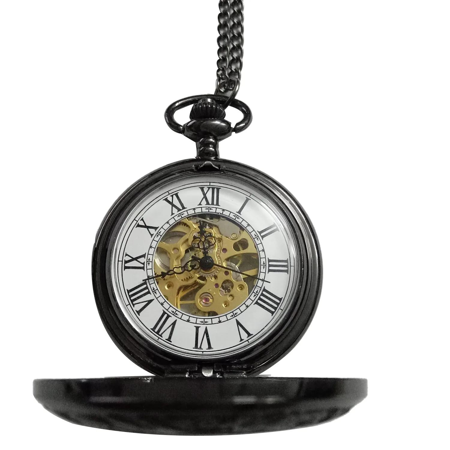 Steampunk Pocket Watch Mechanical Pocket Watch Flip Clock Necklace Retro Skeleton Retro Pocket Watch Chain White