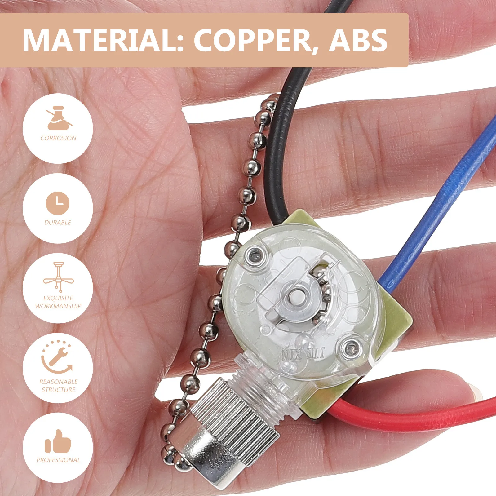 2Pcs Ceiling Fan Pull Chain Switch Premium Material Replacement Pull Chain Control Ceiling Fan Light Wall Lamp