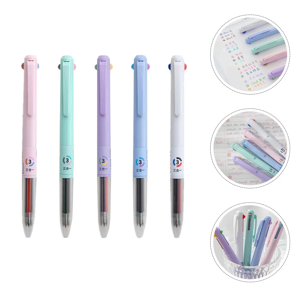5Pcs Delicate Multicolor Ballpoint Pens Press Action Writing Pen Set Wear-Resistant Desktop Use Cute Portable Pens for School