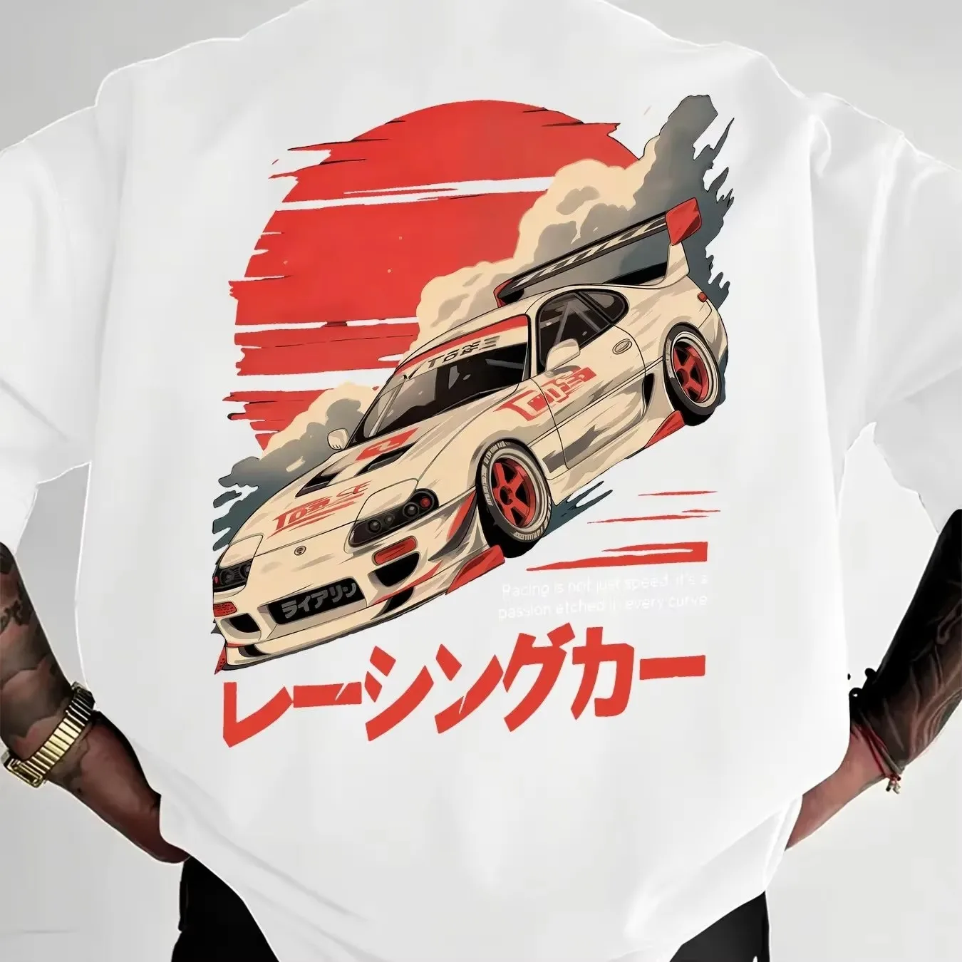 2026 New JDM Unisex Oversized TShirt Family Matching Streetwear JDM White Racing Car Red Sun Japanese TextPrint Short Sleeve Tee