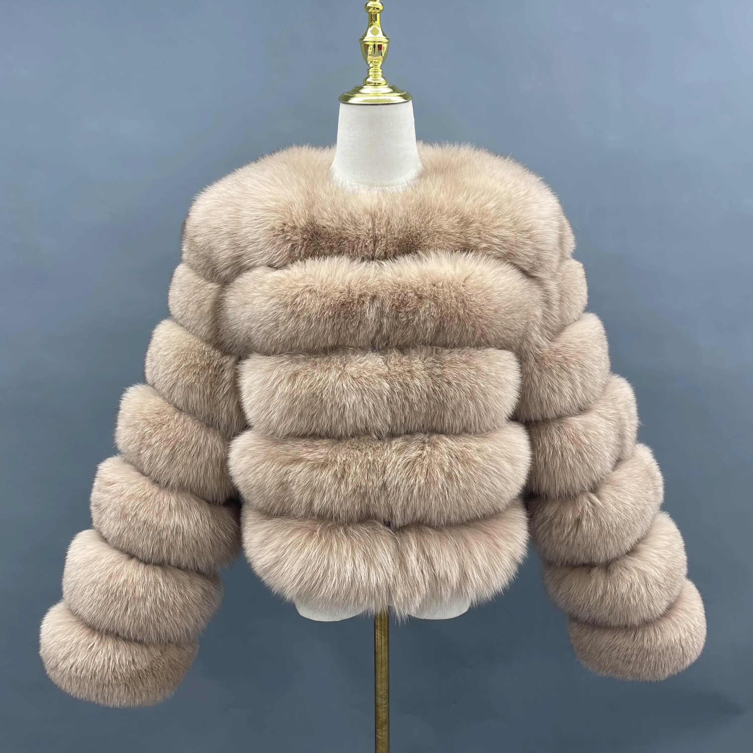 JANEFUR 리얼 퍼 코트 여성용 긴 소매 60cm 럭셔리 패션 도매 맞춤 플러스 사이즈 겨울 천연 여우털 재킷 JFB1-21013