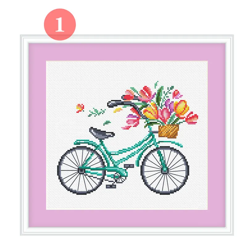 Cross Stitch Kit C1612 Four Seasons Flower Bicycle Polygraph Fishxx Hand Embroidery Precision Printing