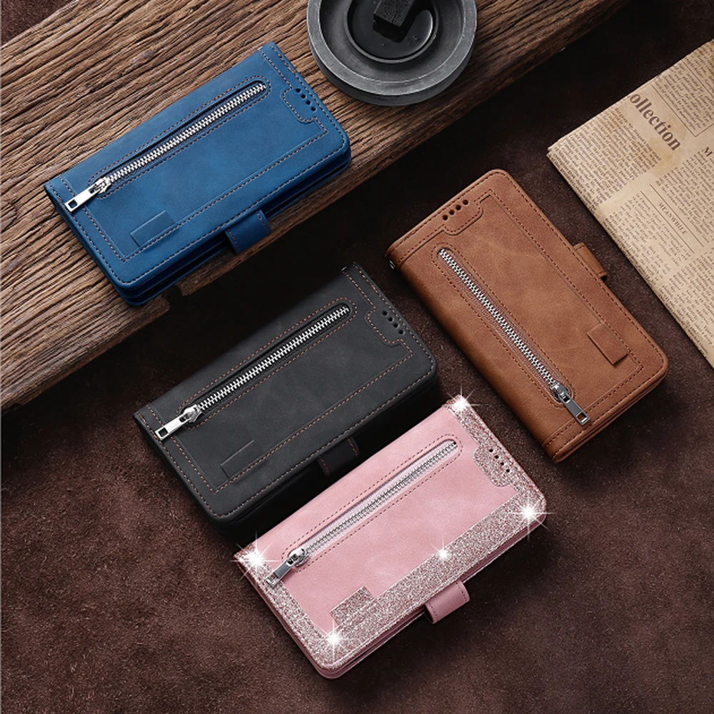 9 Cards Wallet Case for Realme 8 4G Case Card Slot Zipper Flip Folio with Wrist Strap Carnival for Realme 8 Pro Cover