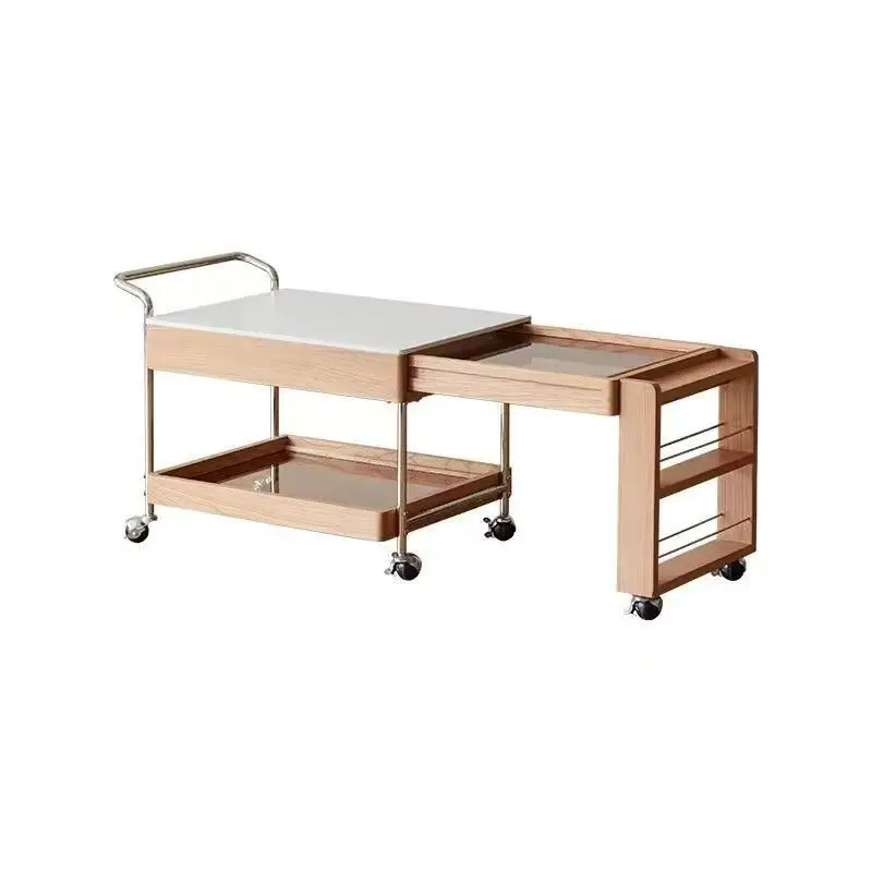 أريكة يابانية لغرفة المعيشة، موقد تلسكوبي، طبخ الشاي، خشب متين، عربة صغيرة منزلية، طاولة شاي #4