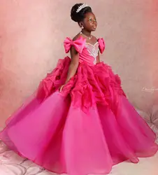 Hot Pink Flower Girl Dresses For Wedding Customized Kids Party Girls Pageant Dress Princess Baby Prom Birthday Gowns for Photo