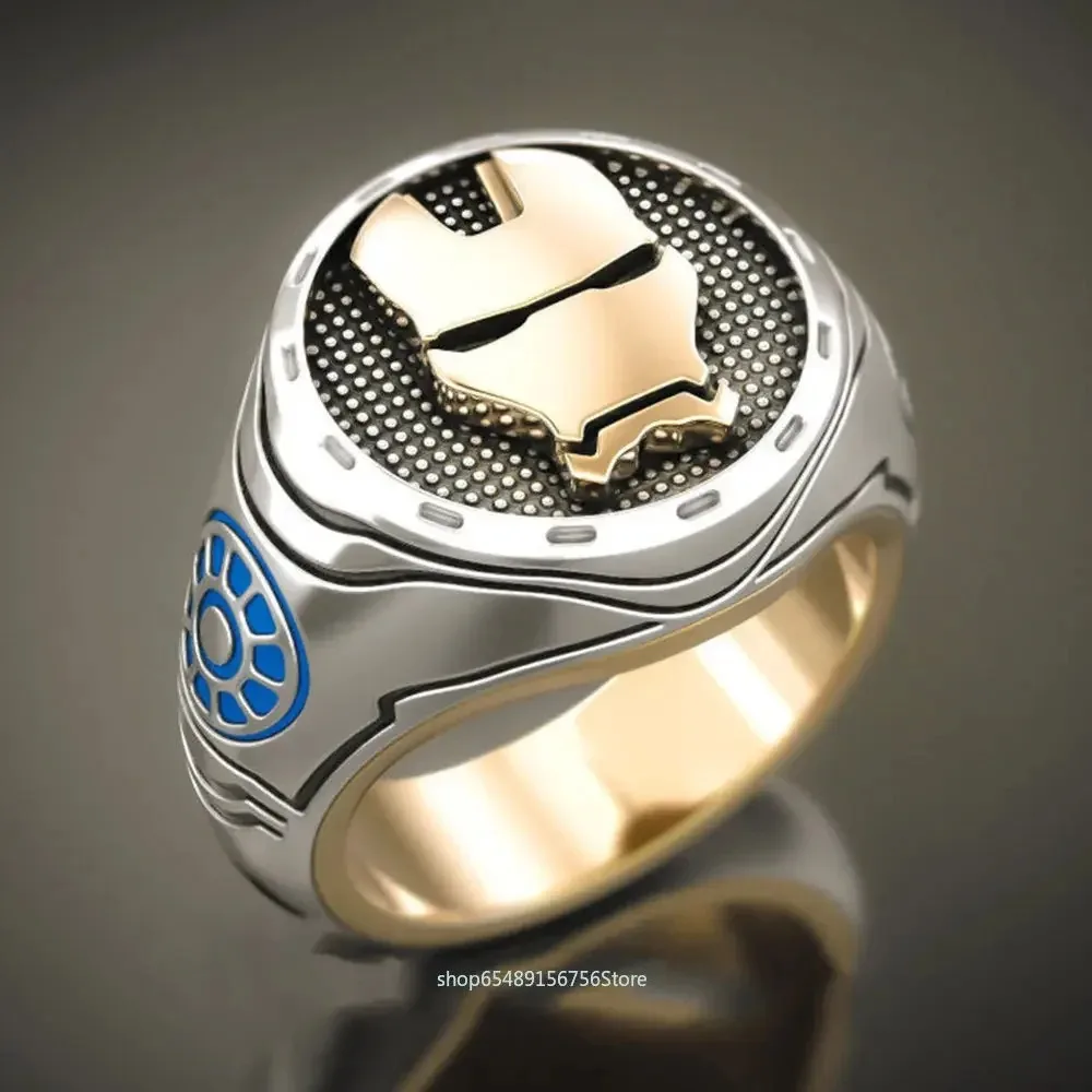 Iron Man Ring Avengers Cosplay Tony Stark Retro Metal Black Oil Two Tone Superhero Ring Jewelry Accessories Birthday Gift